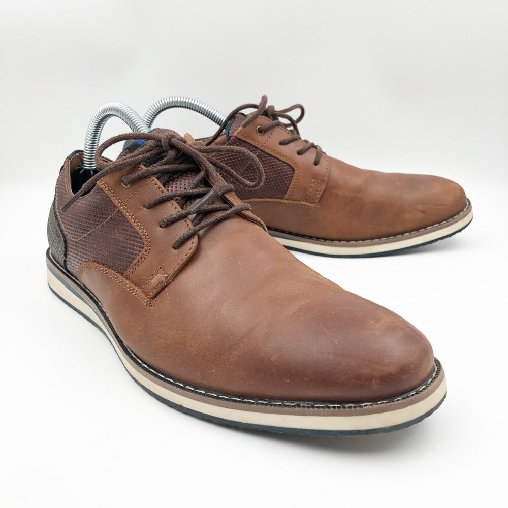 NUNN BUSH Memory Foam Circuit Plain Toe Oxford Brown Leather Dress Shoes Mens 8